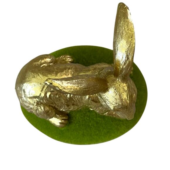 COTTONTAIL LANE Gold Foil Easter Bunny On Green Moss Flocked Egg Figurine New - Picture 8 of 10